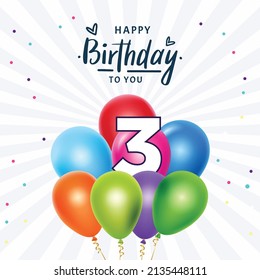 Happy 3rd birthday, greeting card, vector illustration design.
