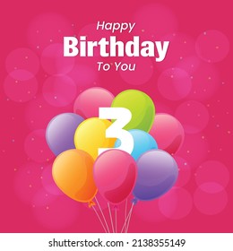 Happy 3rd  birthday, greeting card, vector illustration design.
