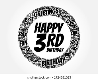Happy 3rd birthday word cloud, holiday concept background