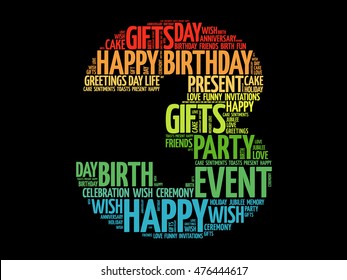 Happy 3rd birthday word cloud collage concept