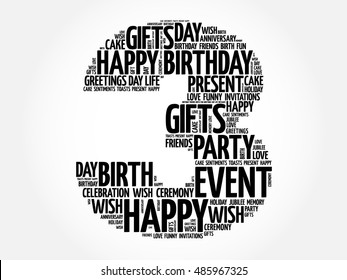 Happy 3rd birthday word cloud collage concept