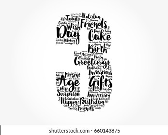 Happy 3rd birthday word cloud collage concept