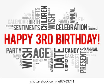 Happy 3rd birthday word cloud collage concept