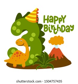 Happy 3st Birthday - Cute dinosaur alphabet doodle. Hand drawn vector cartoon set for kids. Good for textiles, clothes, bday gifts.