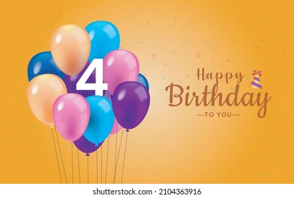 Happy 4 Birthday, Greeting Card, Vector illustration design.

