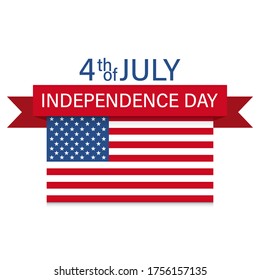 happy 4 fourth july vector independence day white background banner. usa american flag isolated. greeting celebration card. red blue poster. ribbon icon illustration