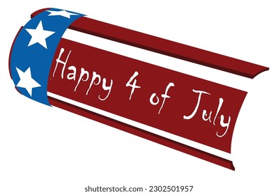 Happy 4 of July text with version of american flag isolated on white background