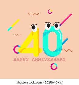 Happy 40 Years Anniversary Celebration Flat Cartoon Emoticon Vector Template Design Illustration