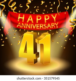 Happy 41st Anniversary celebration with golden confetti and spotlight
