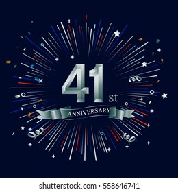 Happy 41st Anniversary. with fireworks and star on dark background.Greeting card, banner, poster