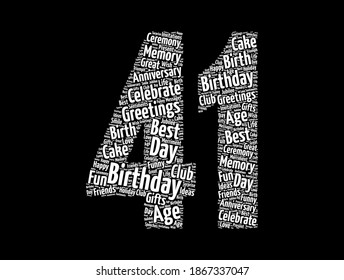 Happy 41st birthday word cloud, holiday concept background