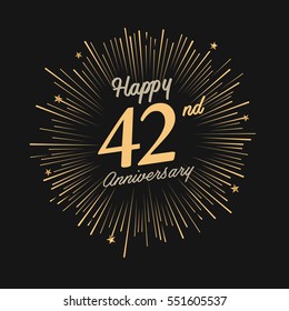 Happy 42nd Anniversary. with fireworks and star on dark background.Greeting card, banner, poster