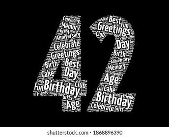 Happy 42nd birthday word cloud, holiday concept background