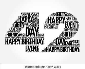 Happy 42nd birthday word cloud collage concept