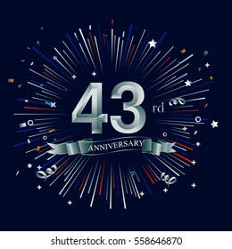 Happy 43rd Anniversary. with fireworks and star on dark background.Greeting card, banner, poster