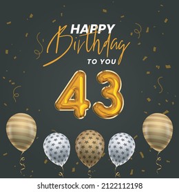 Happy 43rd birthday, greeting card, vector illustration design.
