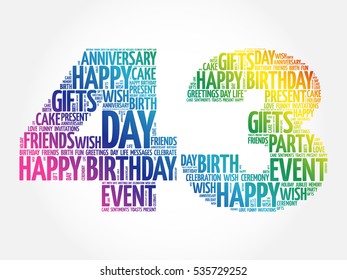 Happy 43rd Birthday Word Cloud Collage Stock Vector (Royalty Free ...