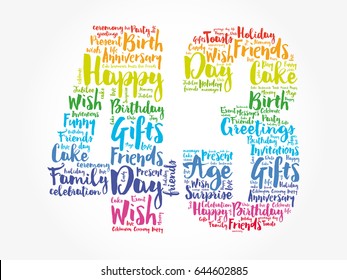 Happy 43rd birthday word cloud collage concept