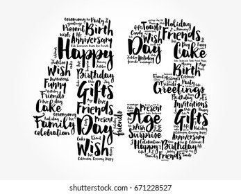 Happy 43rd birthday word cloud collage concept