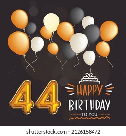 Happy 44th birthday, greeting card, vector illustration design.
