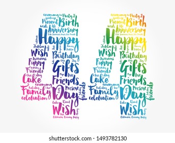 Happy 44th birthday word cloud collage concept