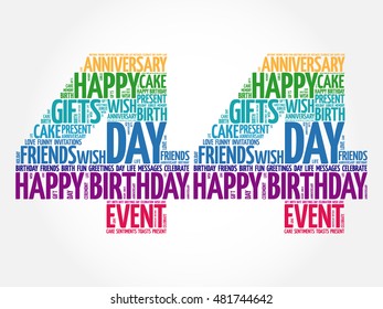 Happy 44th birthday word cloud collage concept