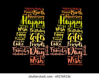 Happy 44th birthday word cloud collage concept