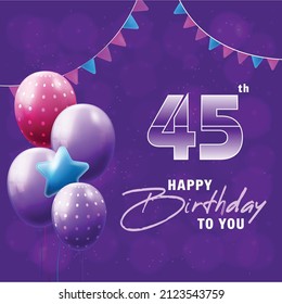 Happy  45th birthday, greeting card, vector illustration design.
