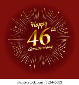 Happy 46th Anniversary. with fireworks and star on red background.Greeting card, banner, poster