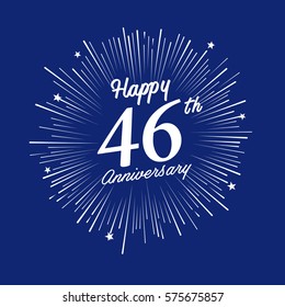 Happy 46th Anniversary. with fireworks and star on blue background.Greeting card, banner, poster