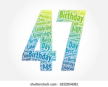 Happy 47th birthday word cloud, holiday concept background