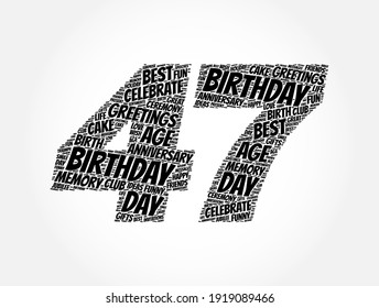 Happy 47th birthday word cloud, holiday concept background