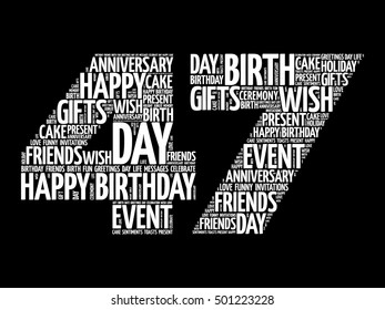 Happy 47th birthday word cloud collage concept