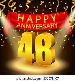 Happy 48th Anniversary celebration with golden confetti and spotlight