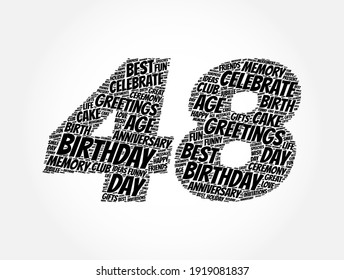 Happy 48th birthday word cloud, holiday concept background