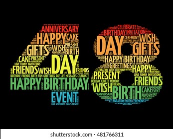Happy 48th birthday word cloud collage concept
