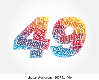 Happy 49th birthday word cloud, holiday concept background