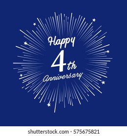 Happy 4th Anniversary. with fireworks and star on blue background.Greeting card, banner, poster