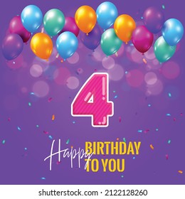 Happy 4th birthday, greeting card, vector illustration design.
