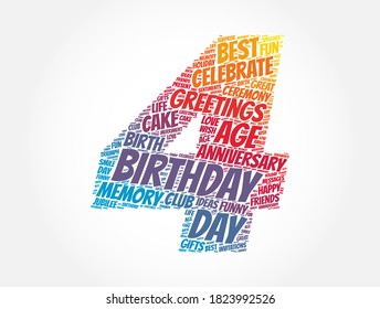 Happy 4th birthday word cloud, holiday concept background