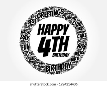 Happy 4th birthday word cloud, holiday concept background