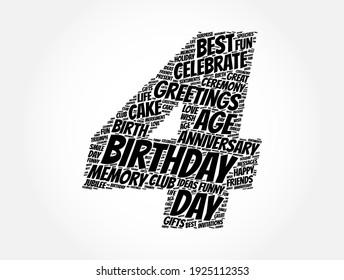 Happy 4th birthday word cloud, holiday concept background