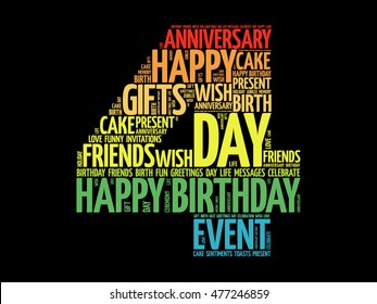 Happy 4th birthday word cloud collage concept