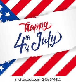 Happy 4th of July 2024 with flag USA. Independence day of US, Fourth of July, holiday calligraphy. Vector illustration