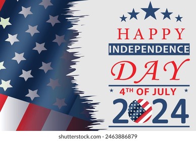 Happy 4th of July 2024 with usa waving flag vector background illustration for banner, poster, social media feed, Happy Independence Day united states of America background. happy 4th of july 2024.