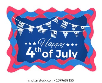Happy 4th of July 3D abstract illustration with paper cut shapes