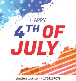 Happy 4th of July abstract background with grunge texture in flag colors with text.