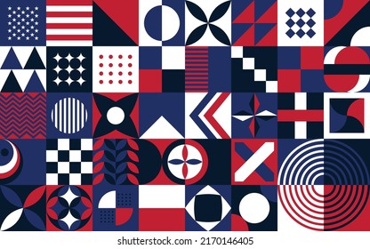 Happy 4th of July Abstract Independence Day Background. Freedom Day Annual American holiday celebration poster. Horizontal banner vector illustration. Neo Geometric pattern concept graphic resource