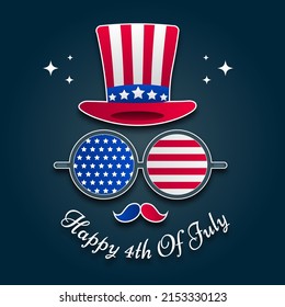 Happy 4th of july, American holiday, America USA flag Hat glasses goggles poster vector