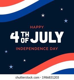 Happy 4th of July American Independence Day Square Banner Vector Design Template. 4th July Text on Blue Background With Stars And Stripes. USA Independence Day Design for Social Media Post